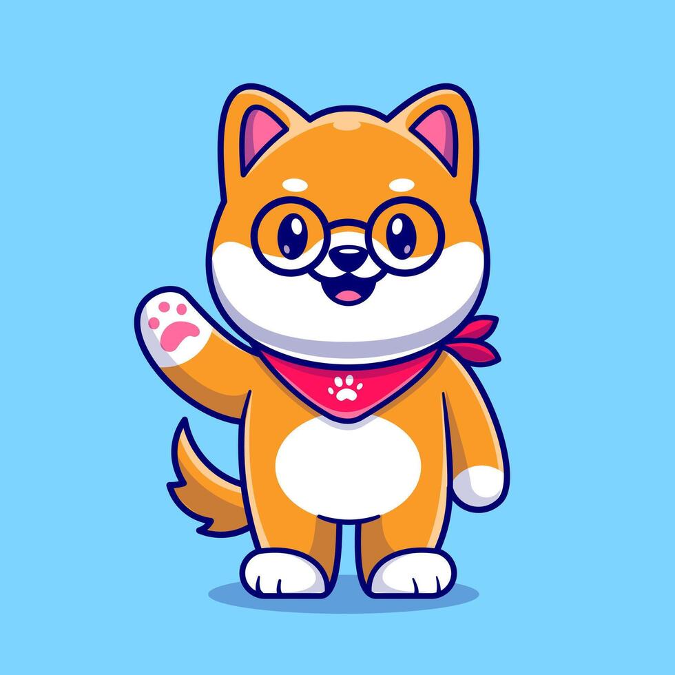 linda shiba inu perro ondulación mano dibujos animados vector