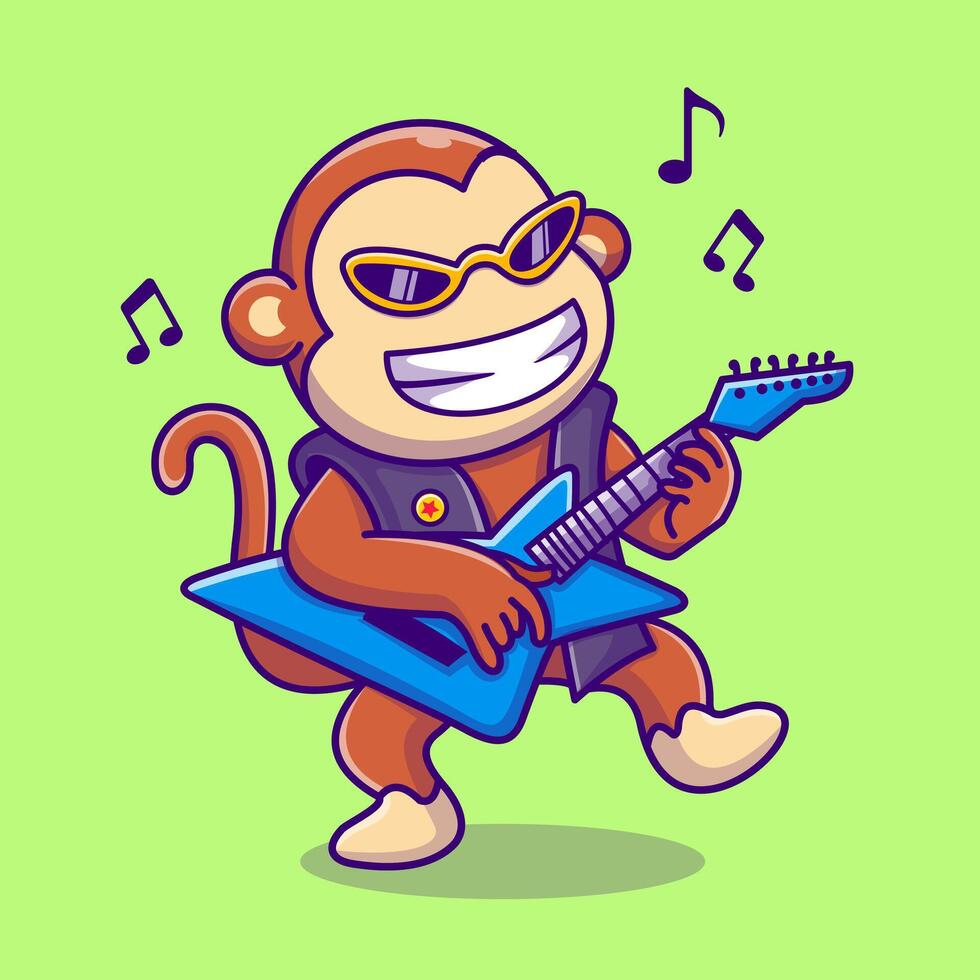 Cute Monkey Playing Guitar Cartoon vector