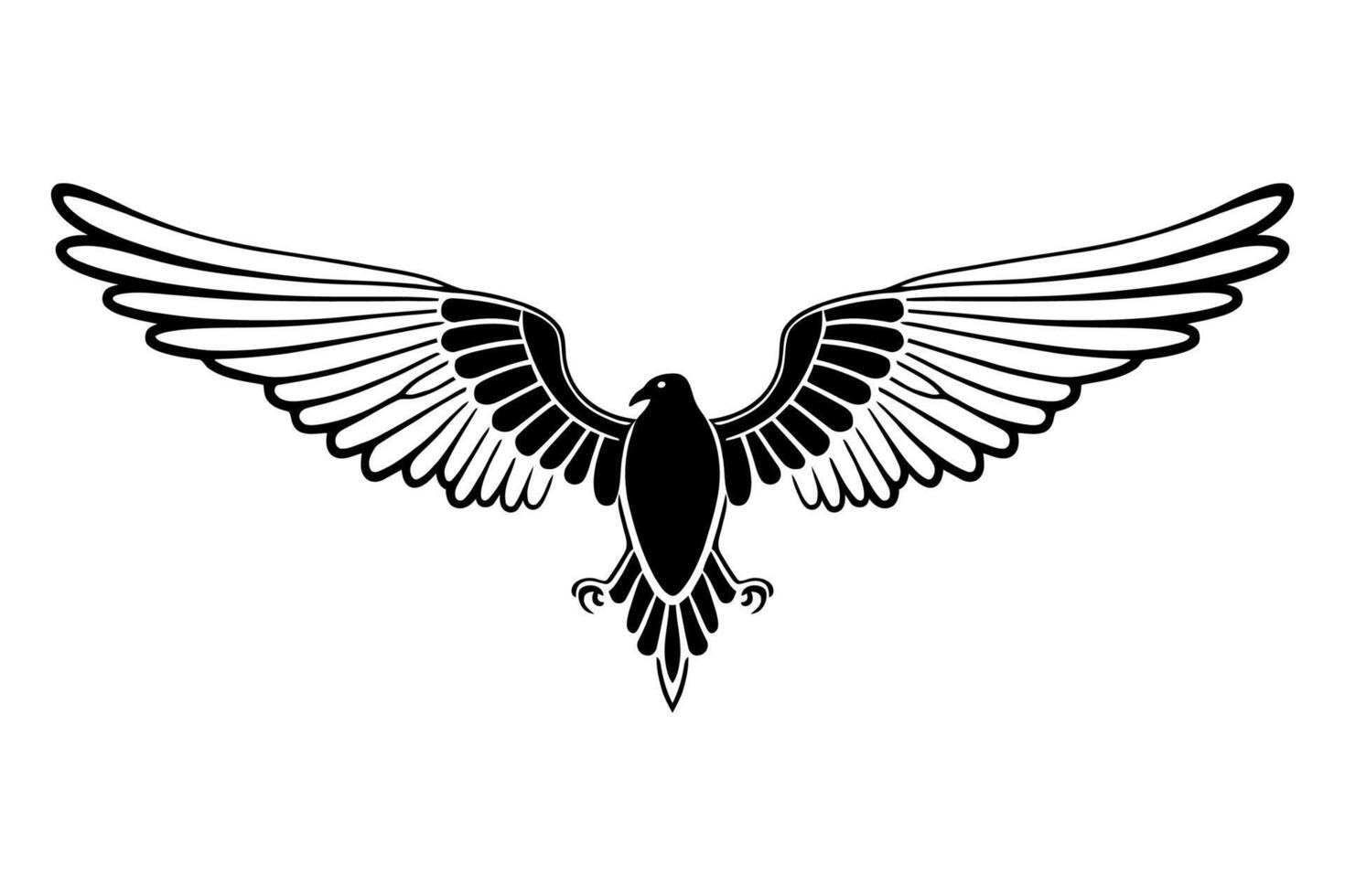 Heraldic black raven with outstretched wings on a white background. vector