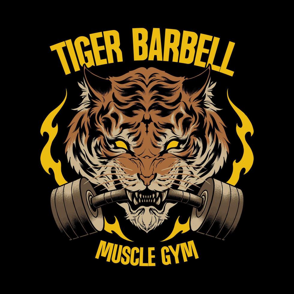 the tiger barbell muscle gym illustration vector