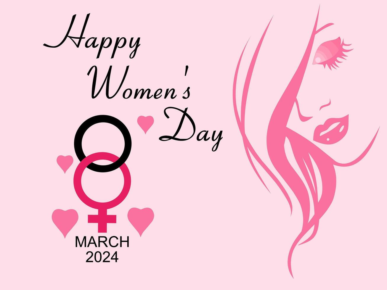 Celebration of International Women's Day on March 8, design of pink silhouette of woman's face and gender symbol together with number eight, isolated on pink background vector