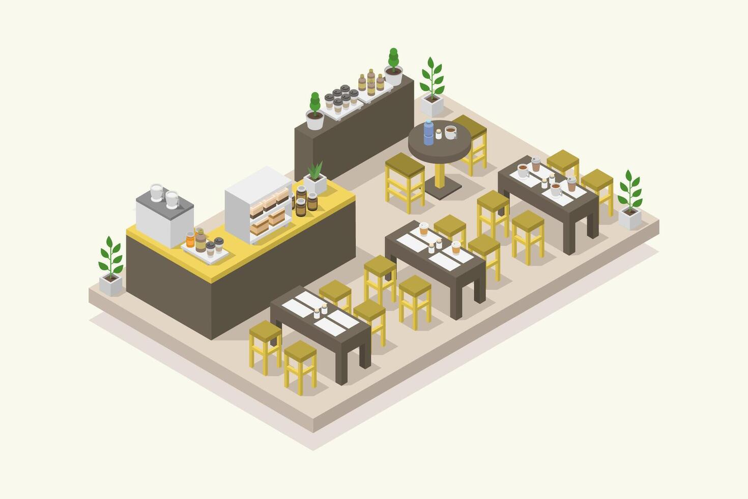 Illustrated isometric cafe room vector