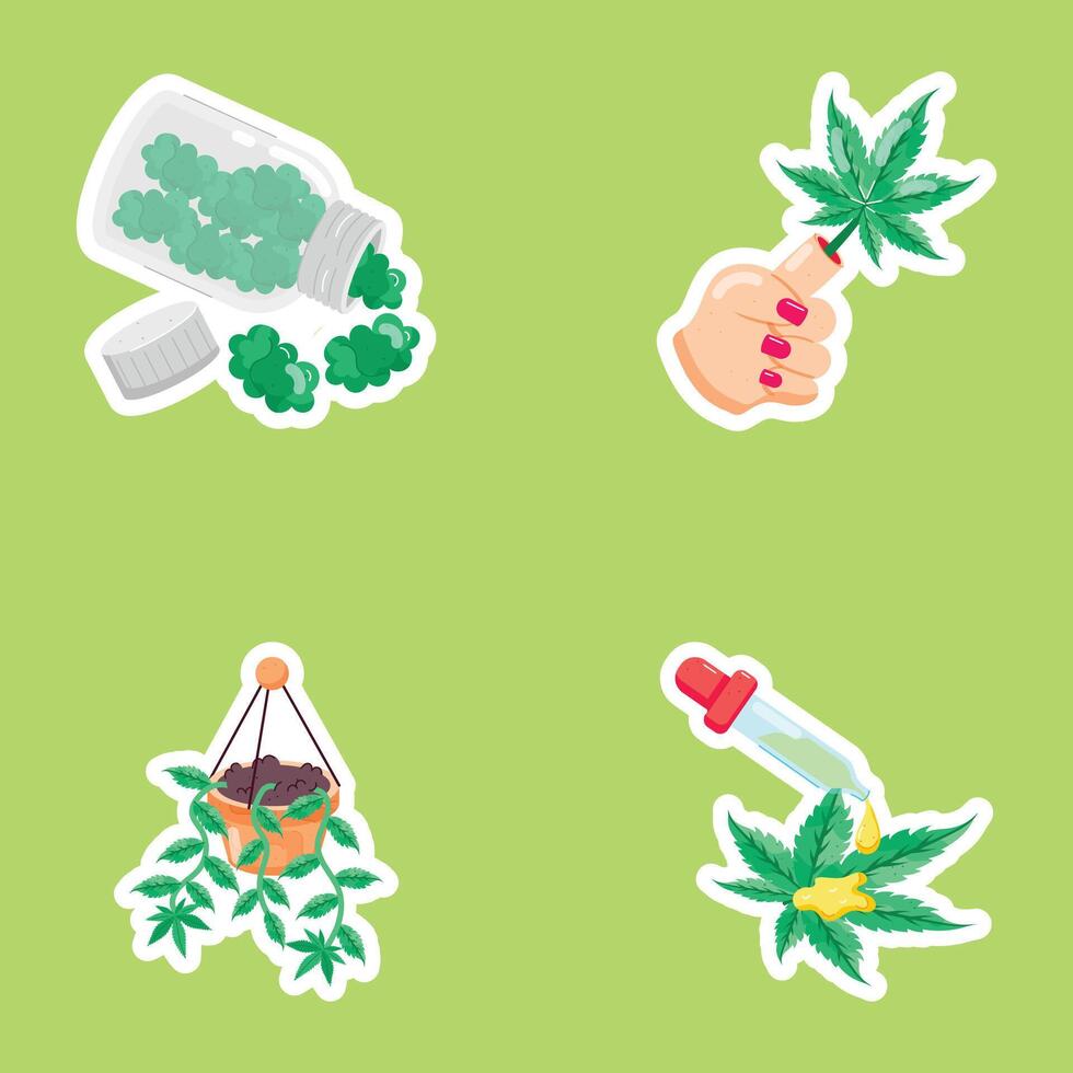 Set of Weed Cultivation Flat Stickers vector