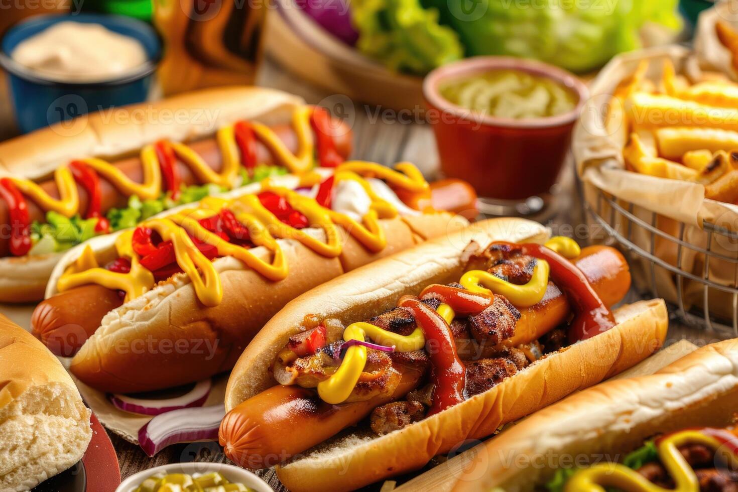 National Hot Dogs Day festival featuring various traditional types. photo