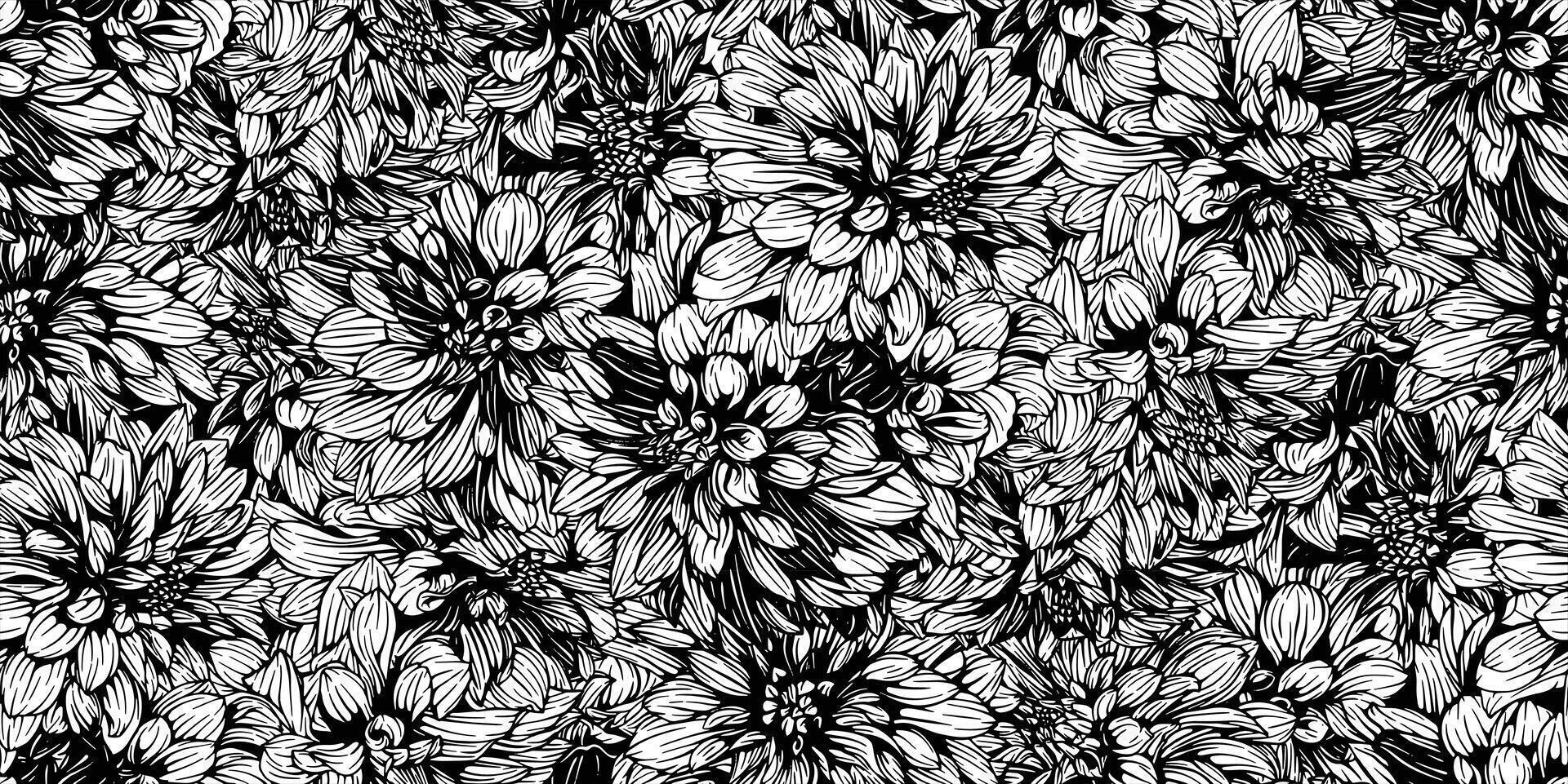 Seamless pattern with hand drawn dahlia night silence flowers floral illustration vector