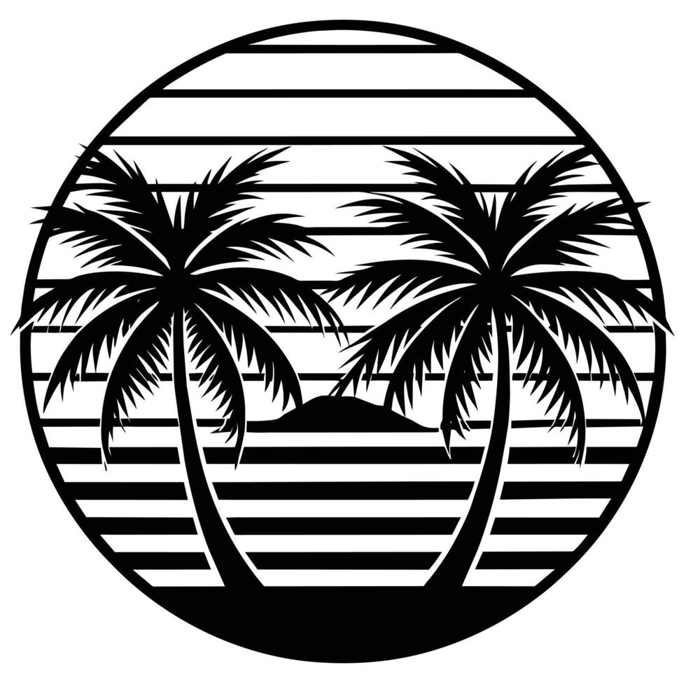 T-shirt logo Beach of palm trees illustration vector