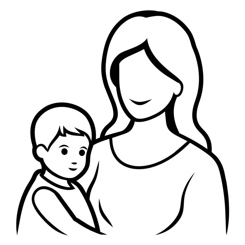 Beautiful mother silhouette with baby. Liner logo illustration on white background. Mother day card vector