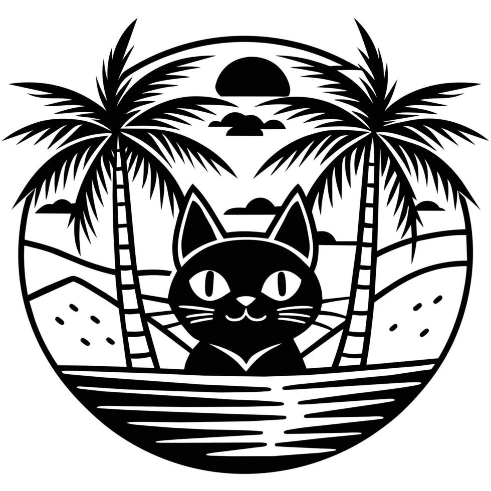 An elegant cat on vacation wearing dark sunglasses illustration vector