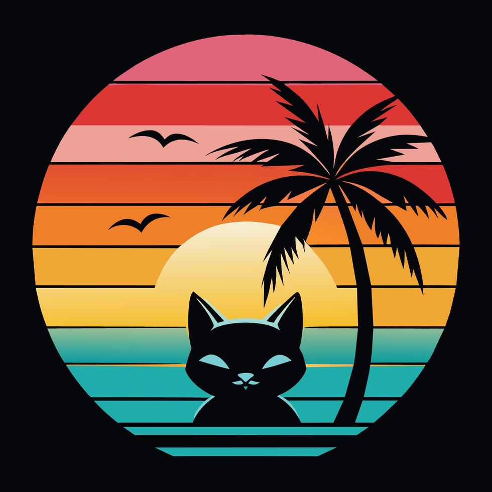 An elegant cat on vacation wearing dark sunglasses illustration vector