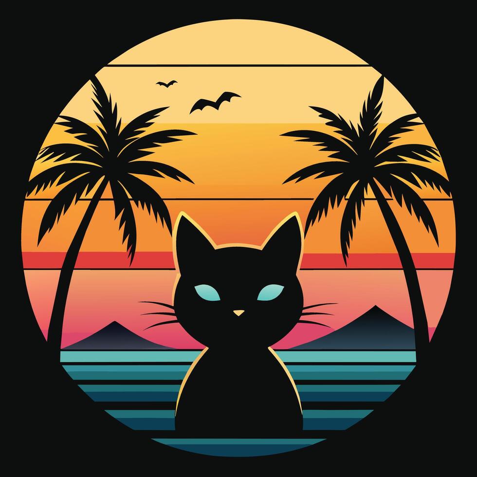 An elegant cat on vacation wearing dark sunglasses illustration vector