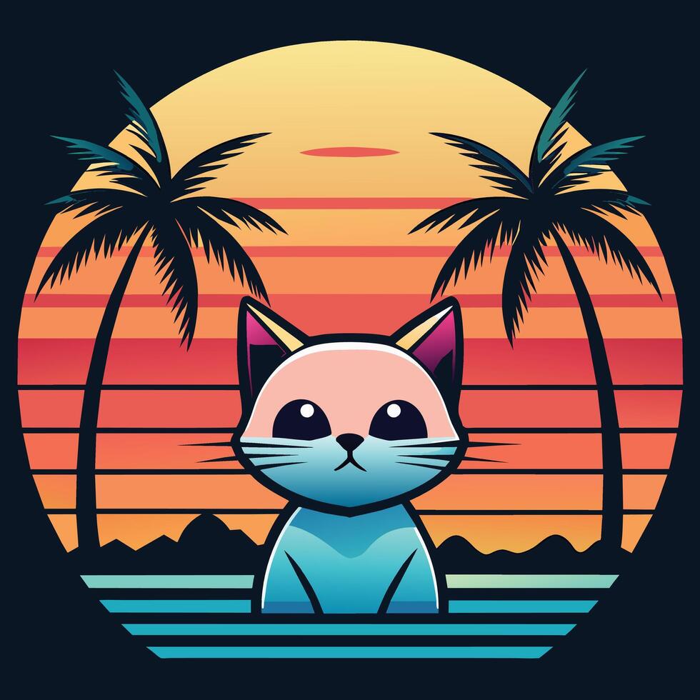 An elegant cat on vacation wearing dark sunglasses illustration vector
