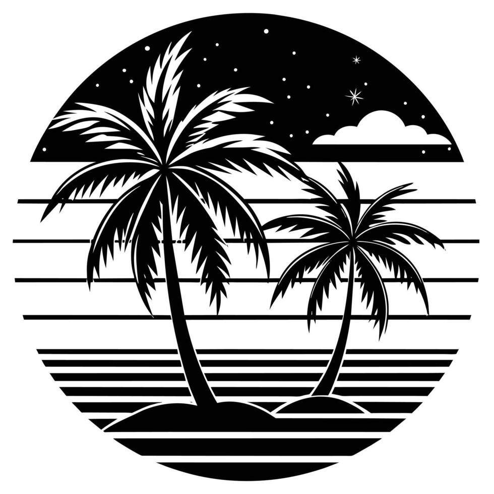 T-shirt logo Beach of palm trees illustration vector