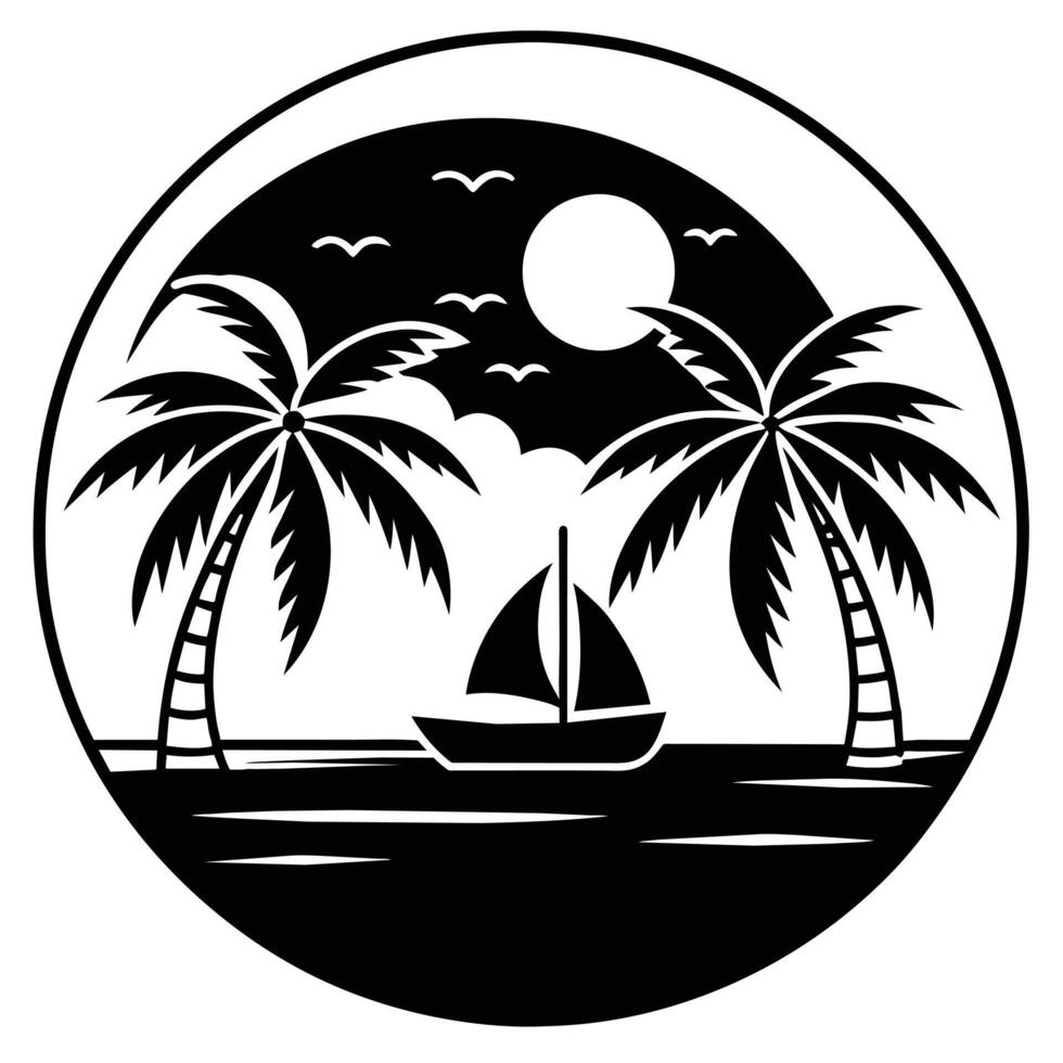 vintage beach line art art. isolated . vector