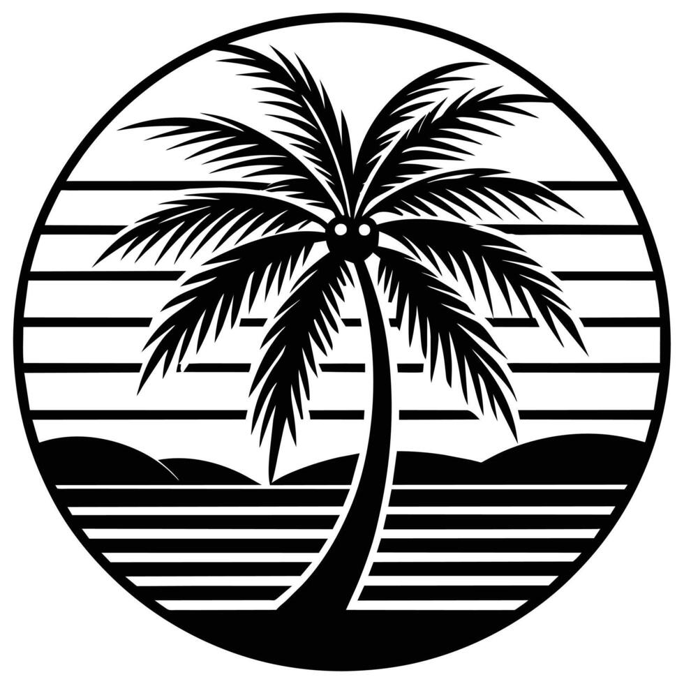 T-shirt logo Beach of palm trees illustration vector