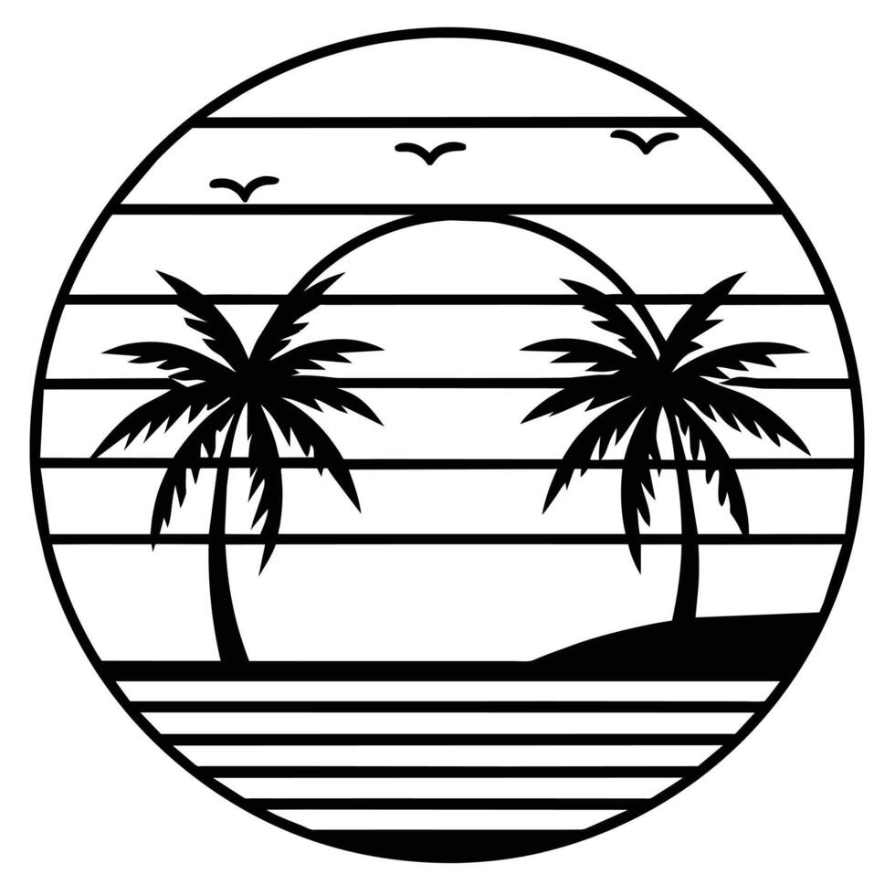 T-shirt logo Beach of palm trees illustration vector