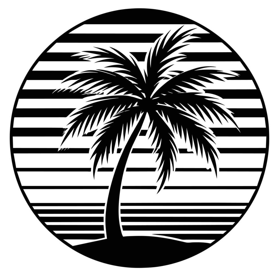 T-shirt logo Beach of palm trees illustration vector