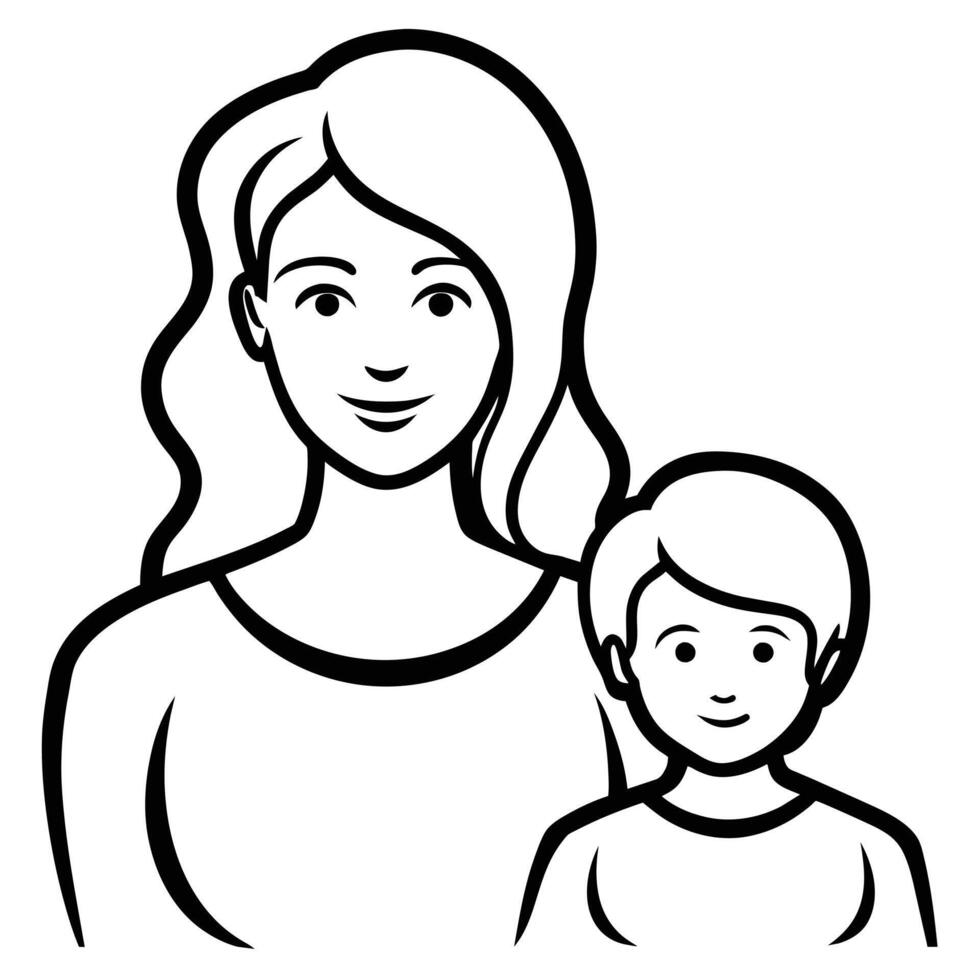 Beautiful mother silhouette with baby. Liner logo illustration on white background. Mother day card vector