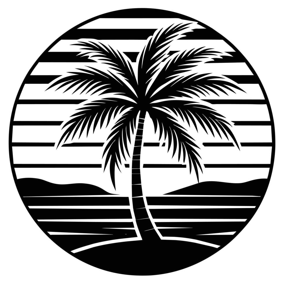 T-shirt logo Beach of palm trees illustration vector