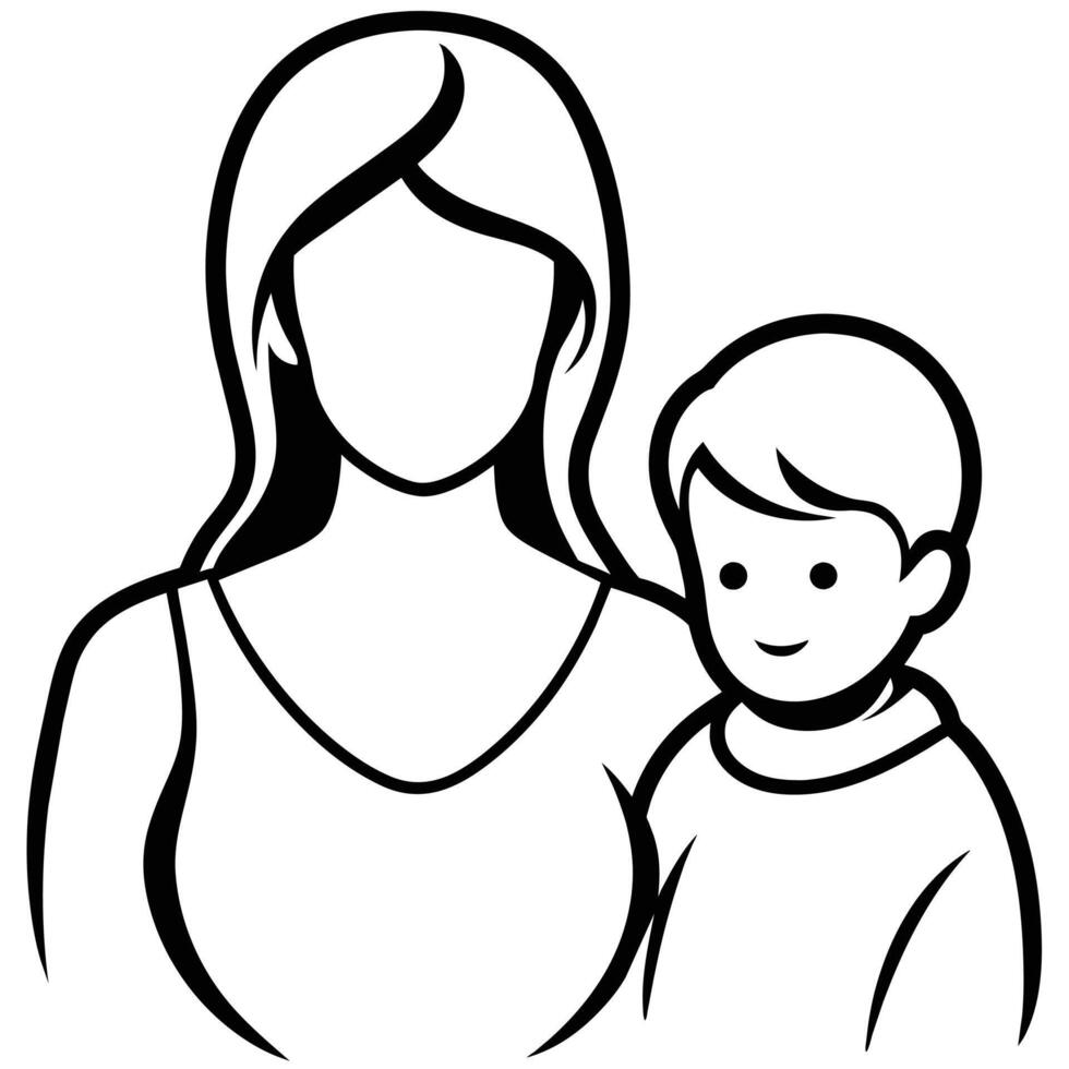 Beautiful mother silhouette with baby. Liner logo illustration on white background. Mother day card vector