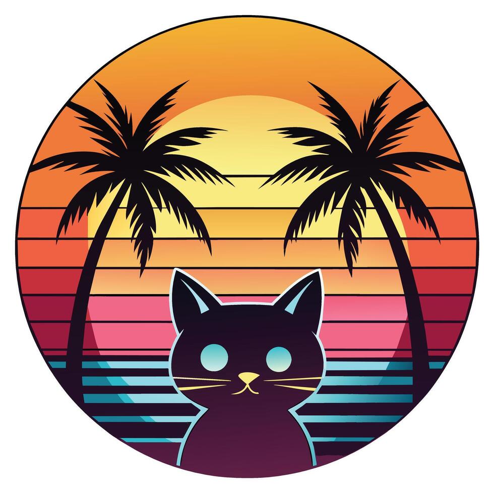 An elegant cat on vacation wearing dark sunglasses illustration vector