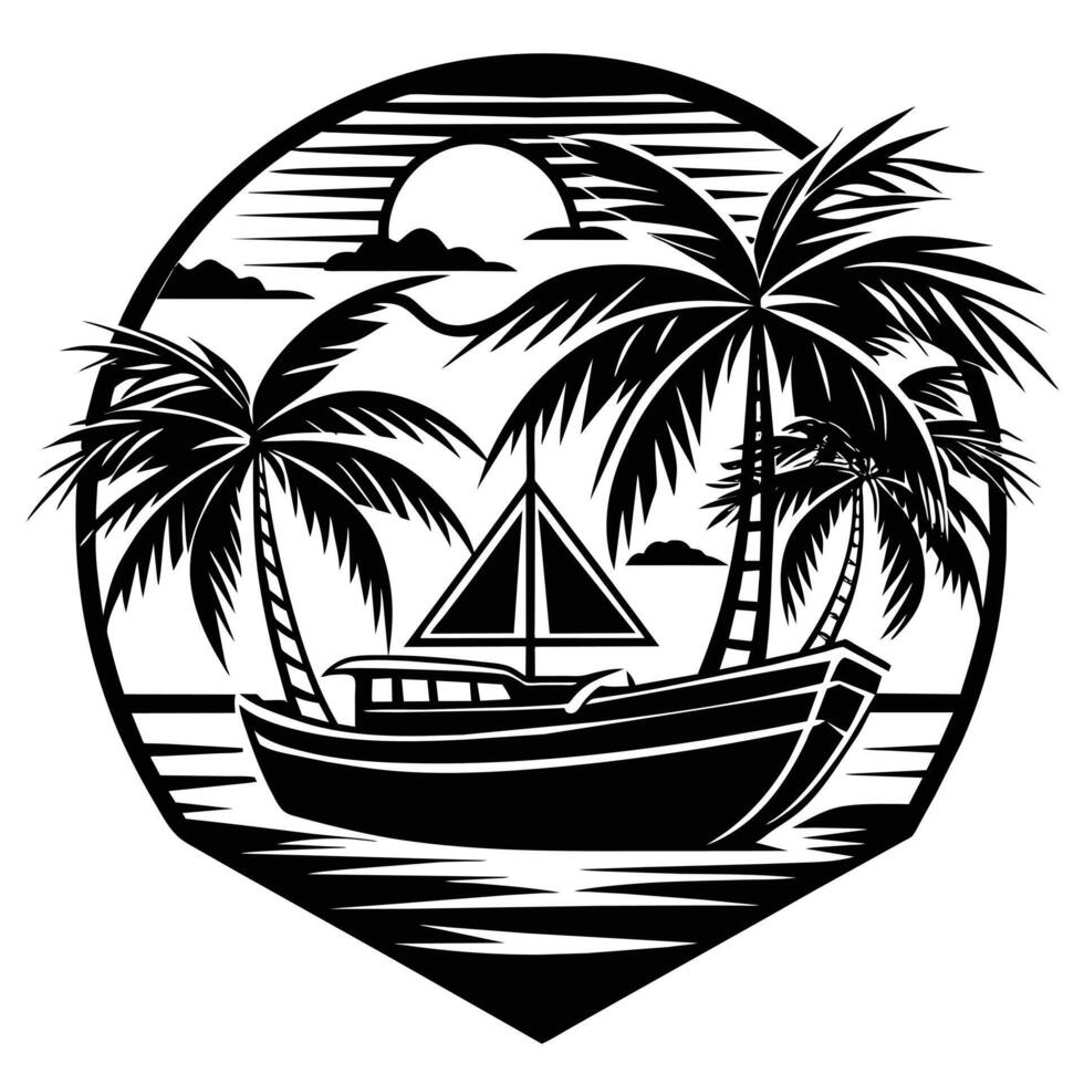 vintage beach line art art. isolated . vector