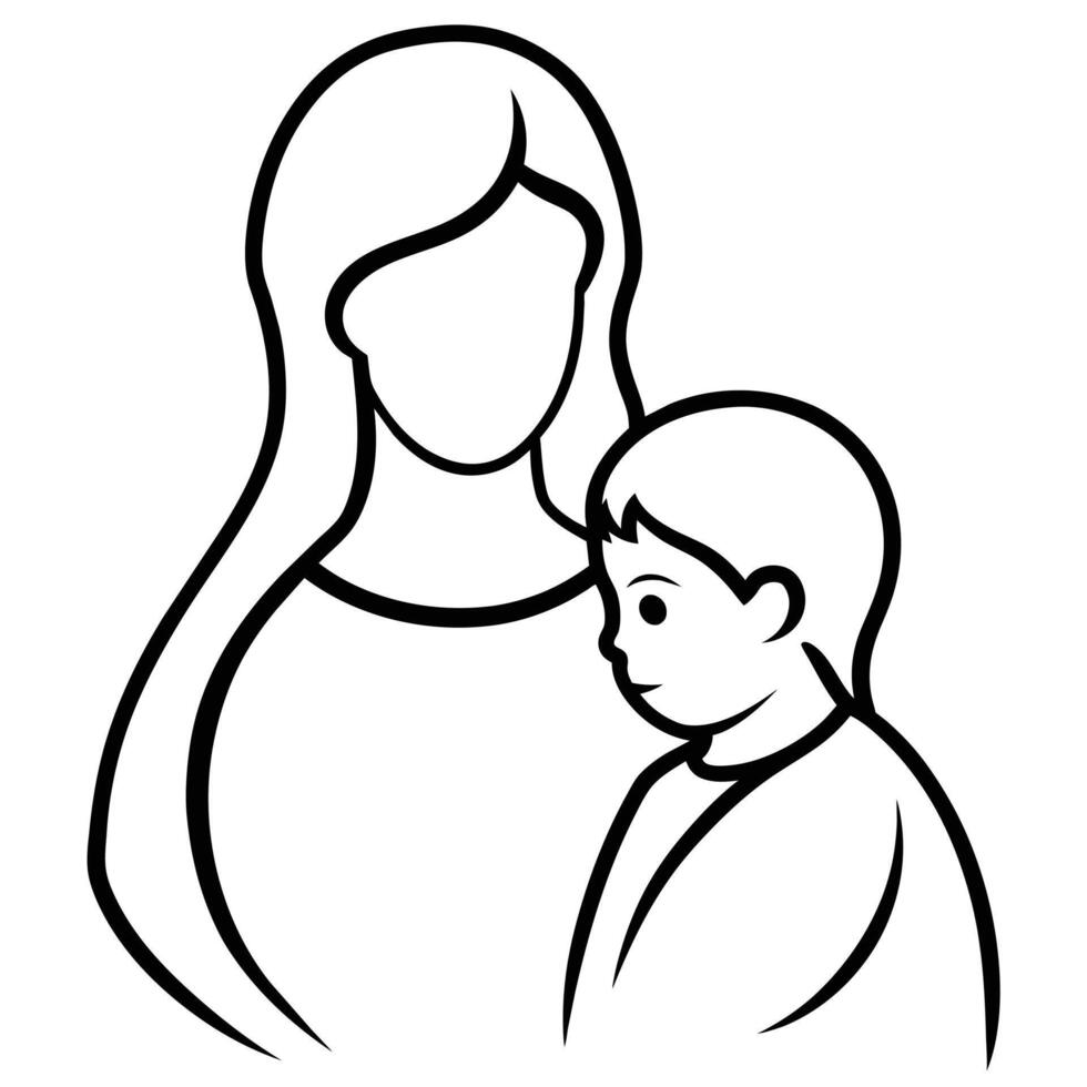 Beautiful mother silhouette with baby. Liner logo illustration on white background. Mother day card vector