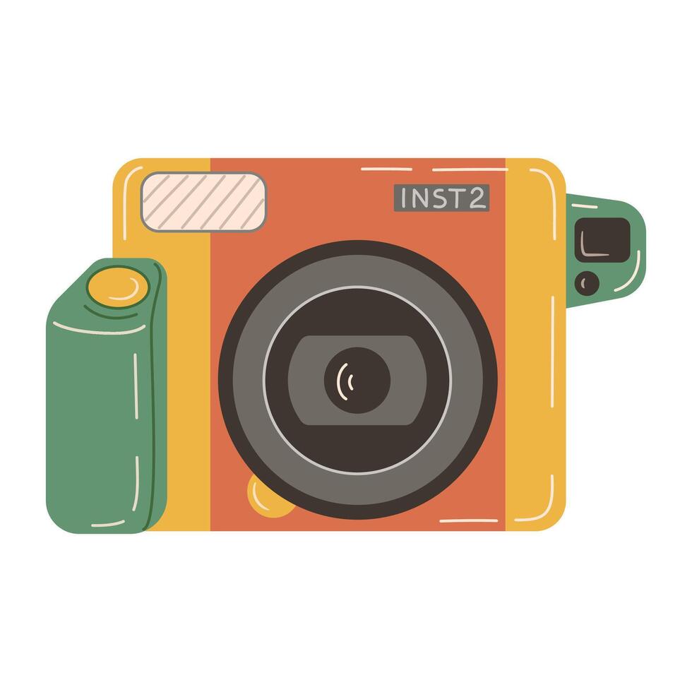 Digital photo camera. Colorful camera Hand drawn trendy flat style Illustration isolated on white background. vector