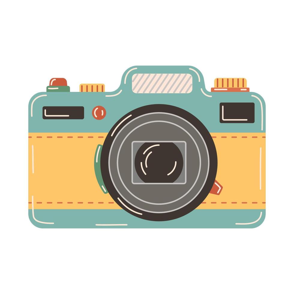 Digital photo camera. Colorful camera Hand drawn trendy flat style Illustration isolated on white background. vector