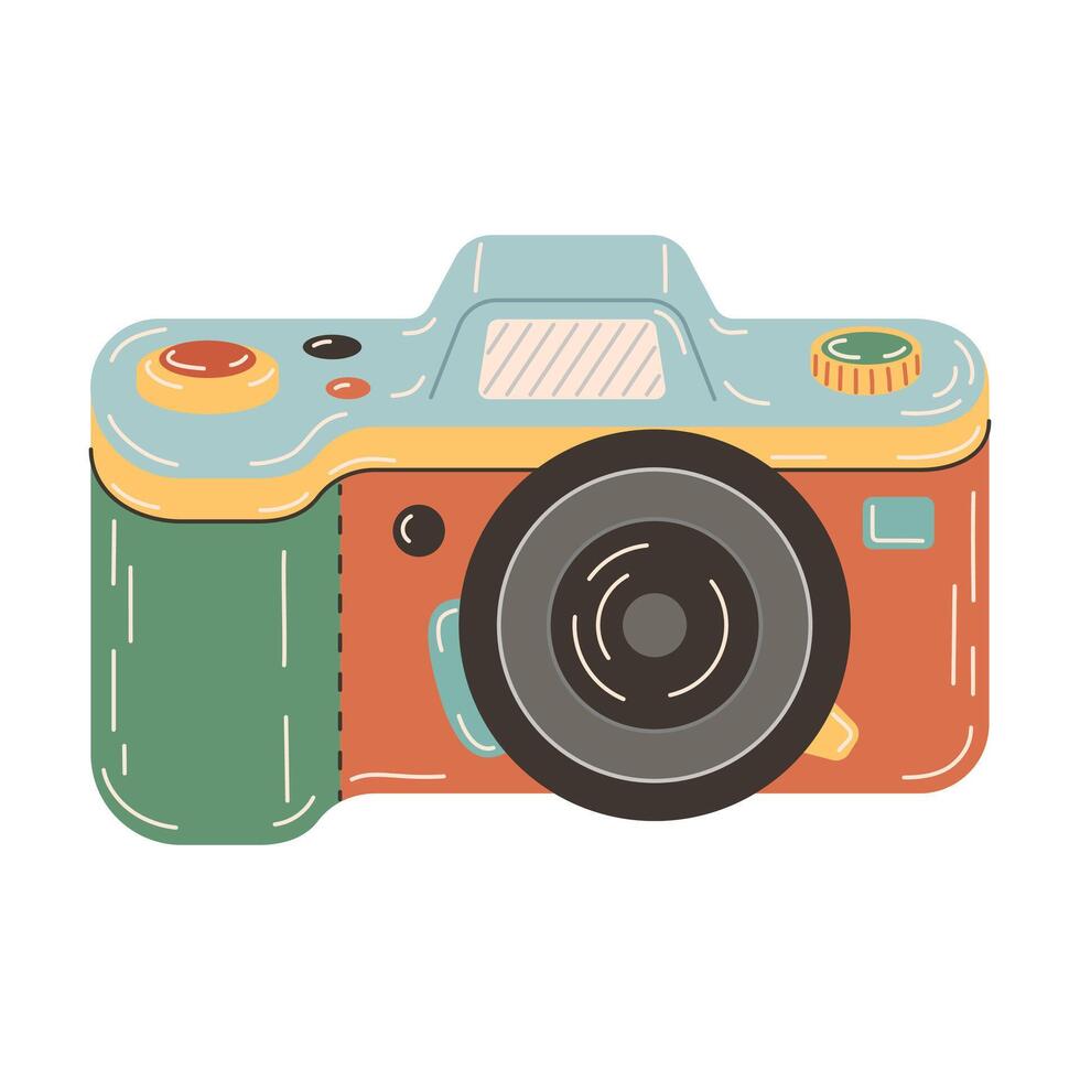 Digital photo camera. Colorful camera Hand drawn trendy flat style Illustration isolated on white background. vector