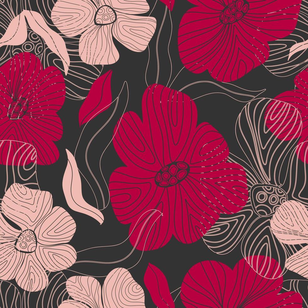 a floral pattern with red and pink flowers vector