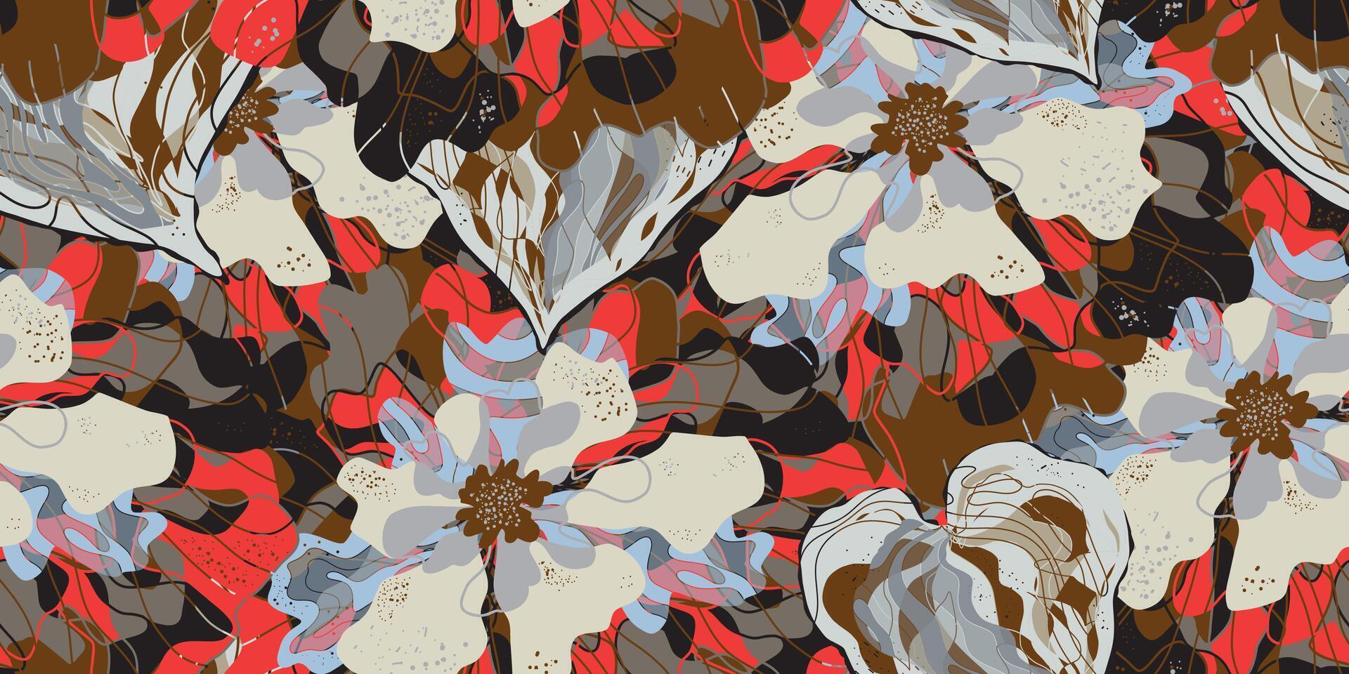 a pattern with flowers and leaves on it vector