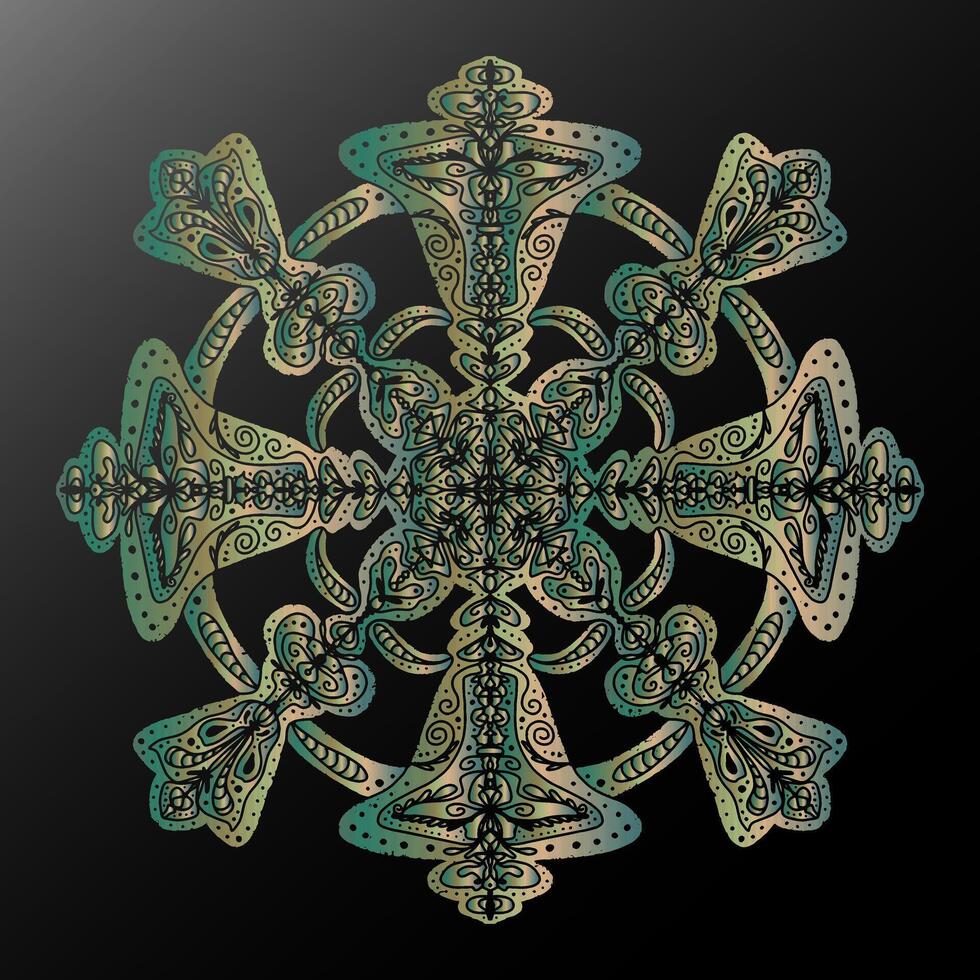 3D Mandala Kaleidoscope Ethnic Motifs Gradient Metallic Stylized Snowflake Element vector