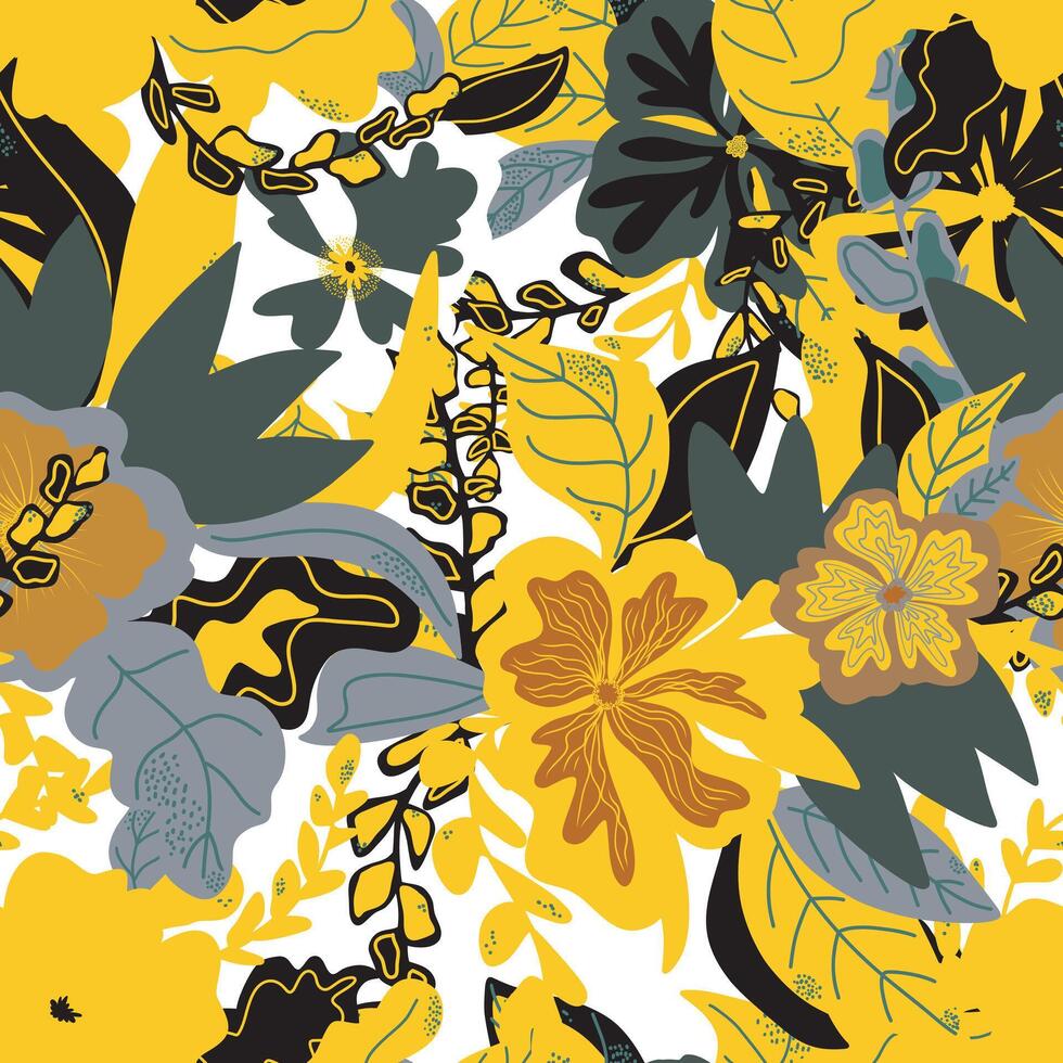 a yellow and black floral pattern vector