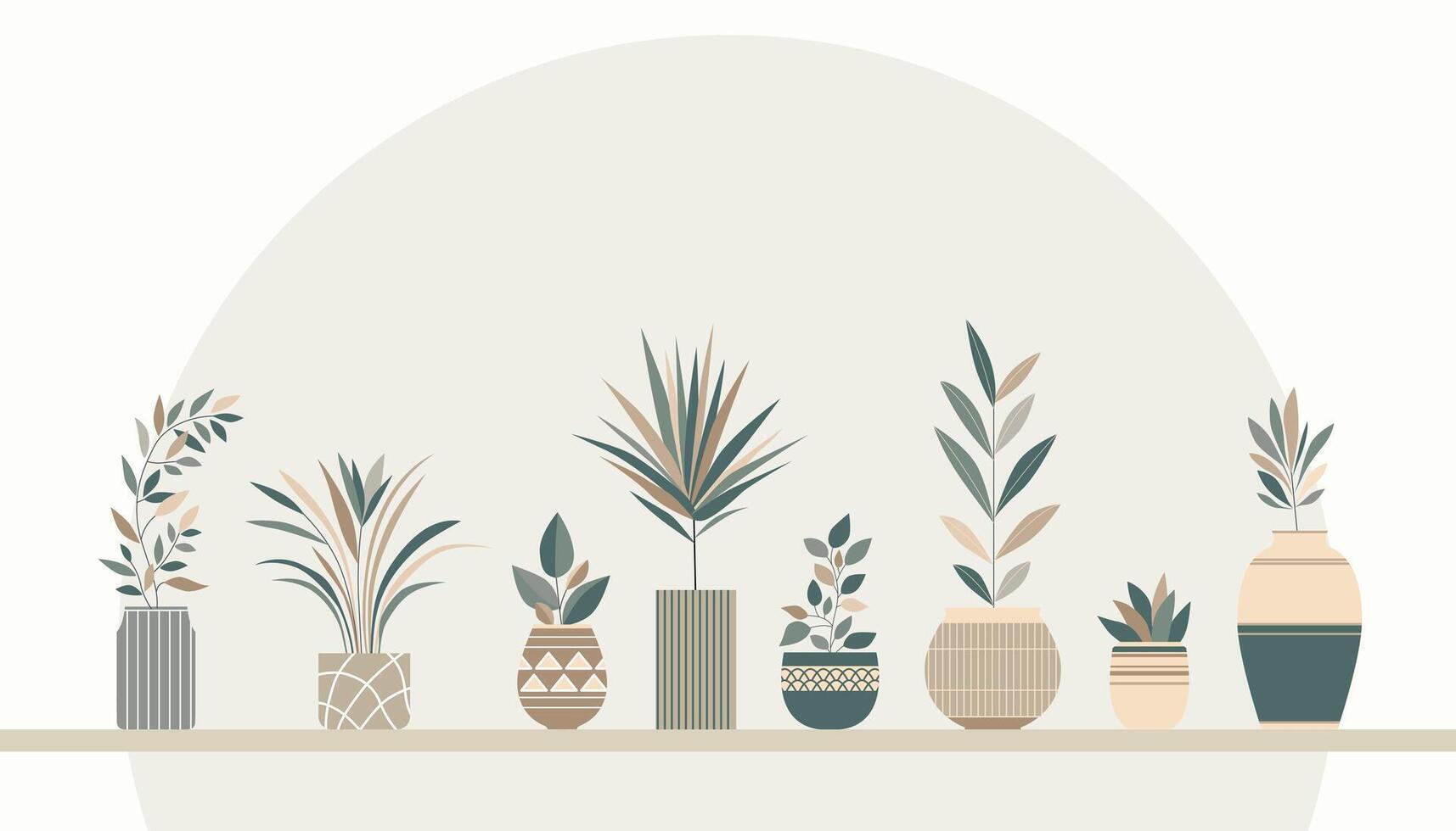 ilustración de un grupo de en conserva plantas en un estante vector