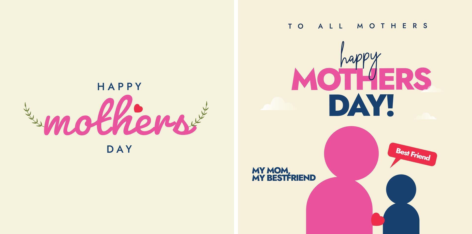 Happy mothers day. Happy Mothers day 12th may 2024 celebration banners, posts, cards design templates with light yellow colour theme. Simple and decent mothers day card, banner designs with typography vector