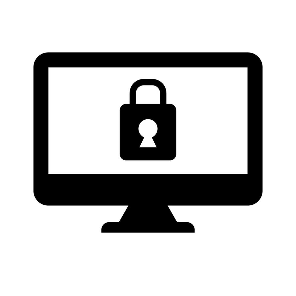 Locked desktop PC silhouette icon. vector