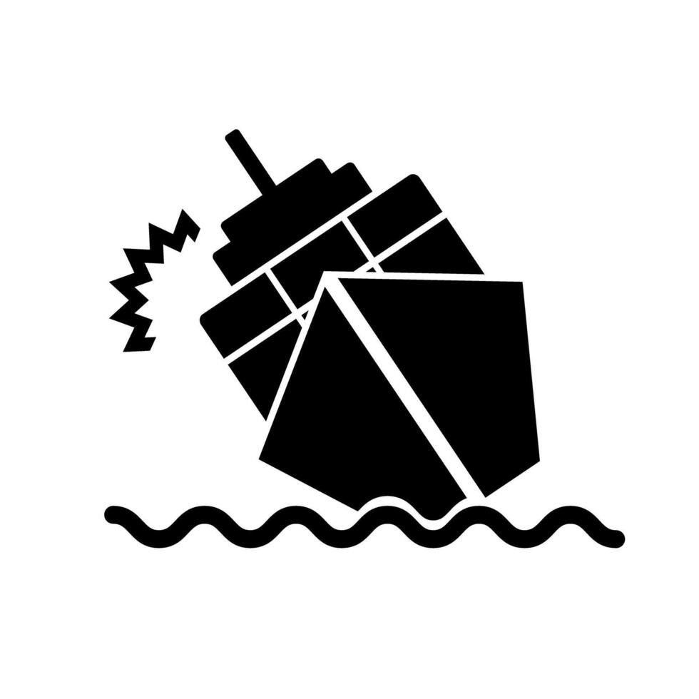 Sinking ships and colliding ship icon. Cargo transport collision. vector