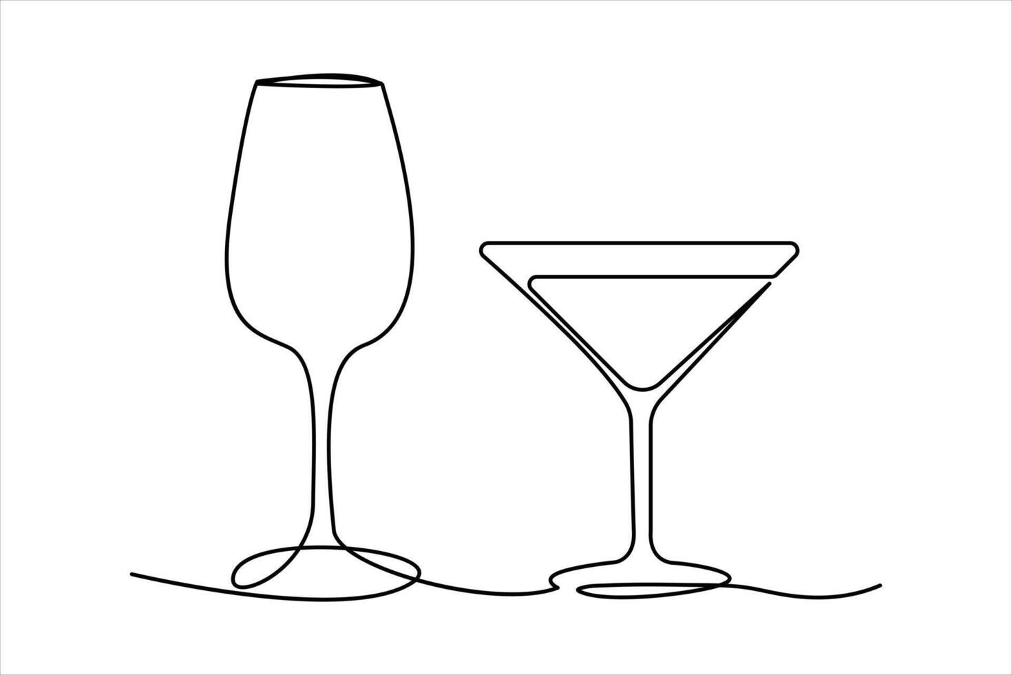 Continuous single line wine Drinking glass online continuous single line art. vector