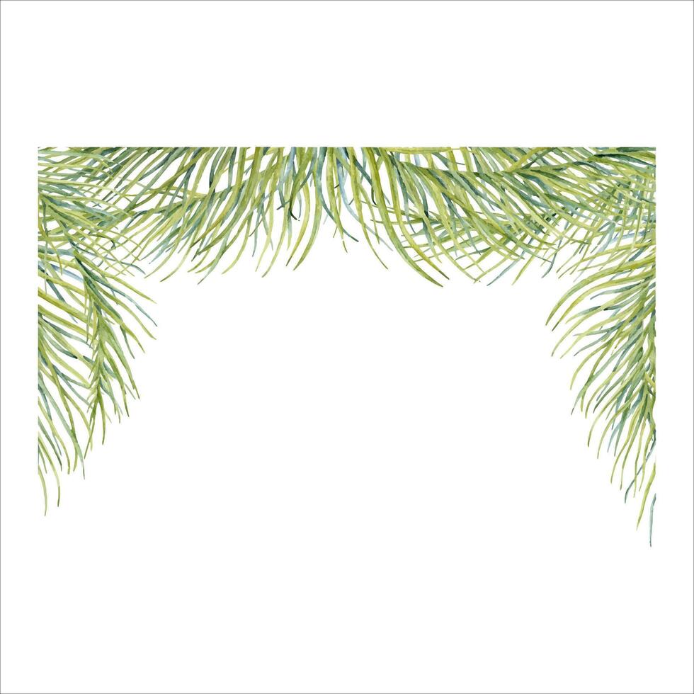 Card design with palm tree branches. Tropical green leaves frame for your text. Hand drawn watercolor isolated on white background. Copy space template for tropical invitations, postcards and flyers vector