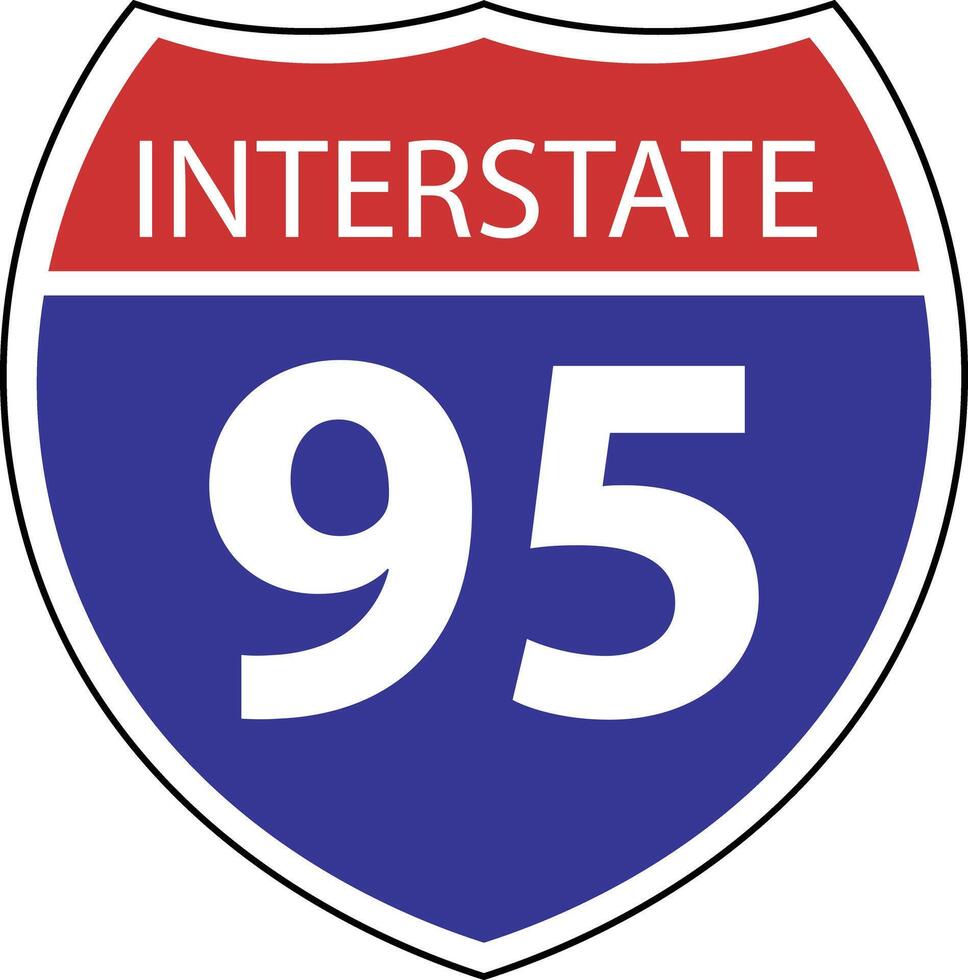 US Interstate 95 highway icon. US Interstate 95 highway sign with route number and text. Interstate highway 95 road symbol. flat style. vector
