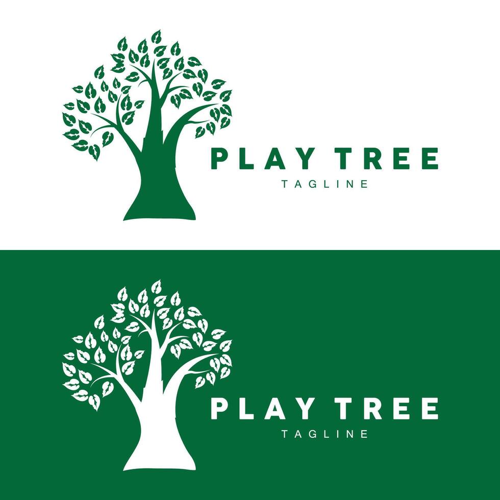 green nature education kids playground tree logo illustration and play tree design vector