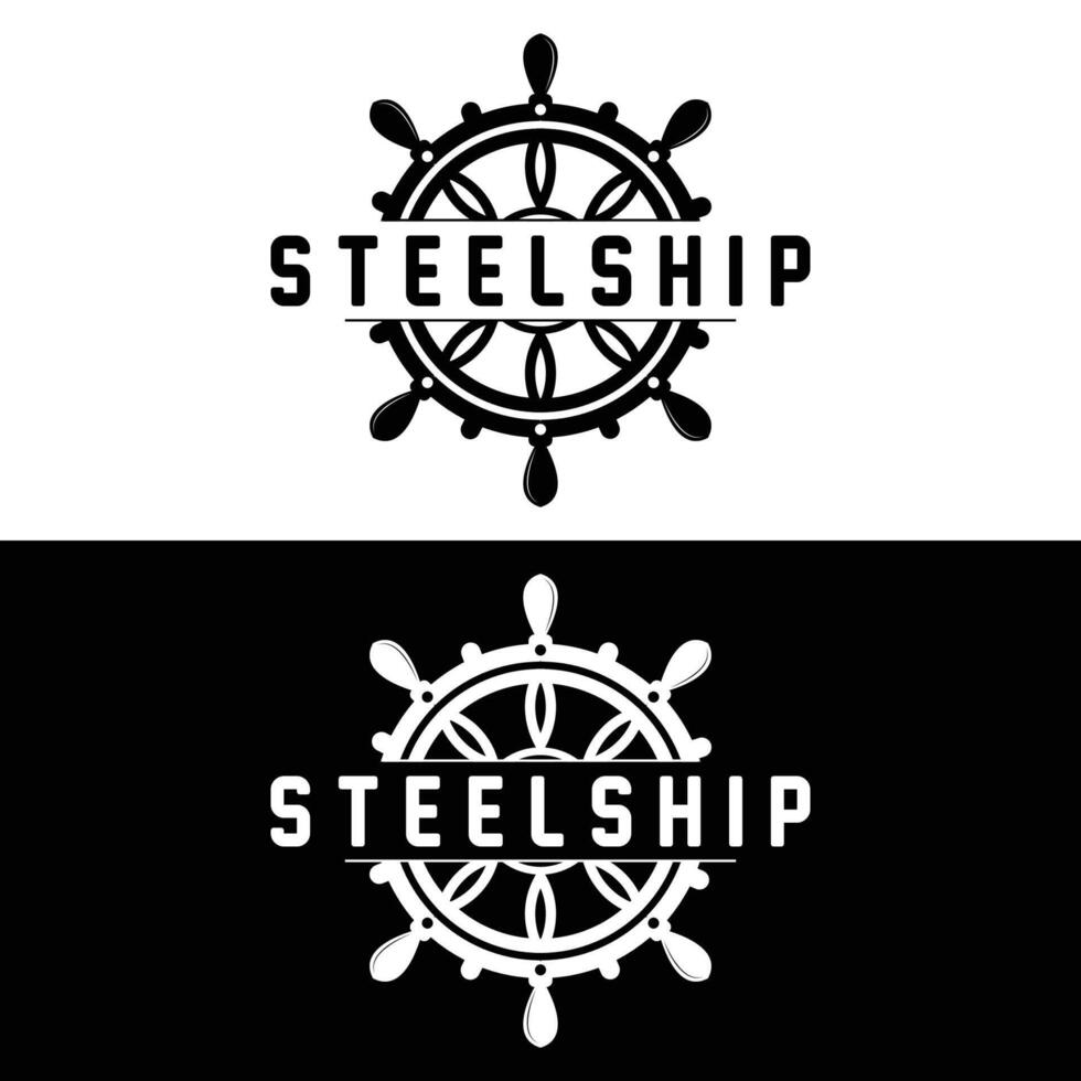 simple marine vehicle ship steering logo design illustration ship steering wheel for product branding template icon vector