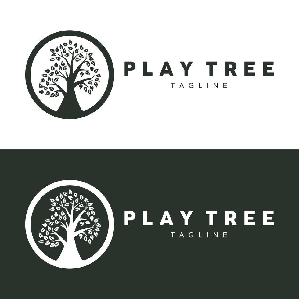 green nature education kids playground tree logo illustration and play tree design vector