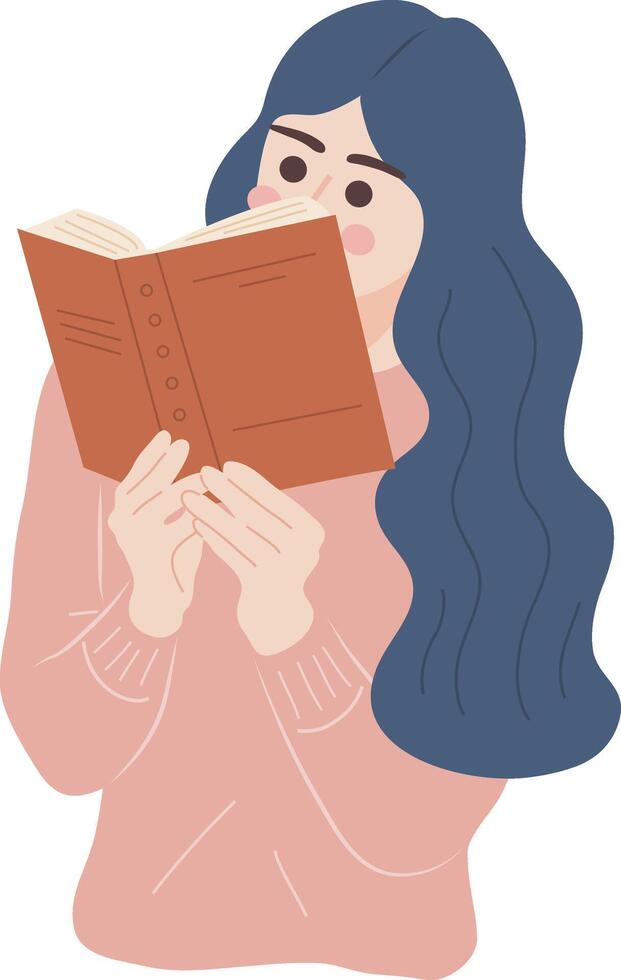 belleza relajarse mujer estudiante leyendo libro personaje ilustración gráfico dibujos animados Arte vector