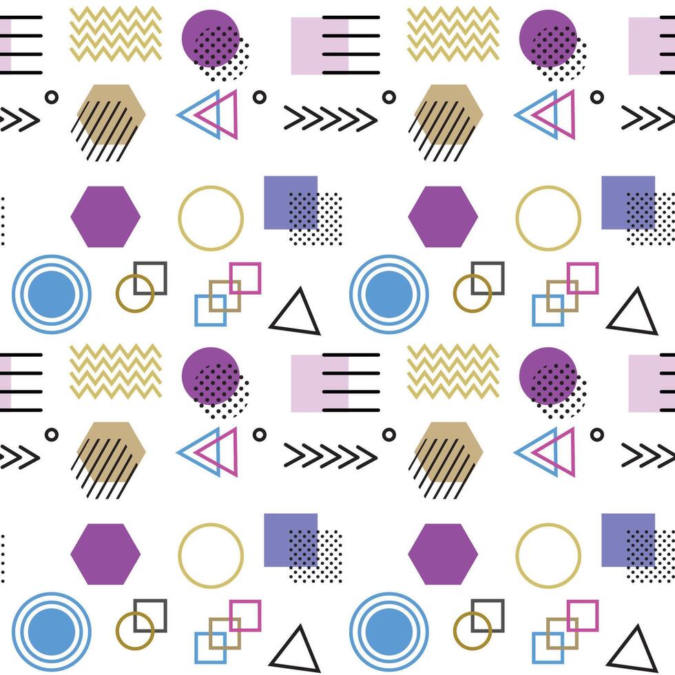 Memphis style with geometric pattern, illustration with geometric figures. Trendy seamless pattern vector