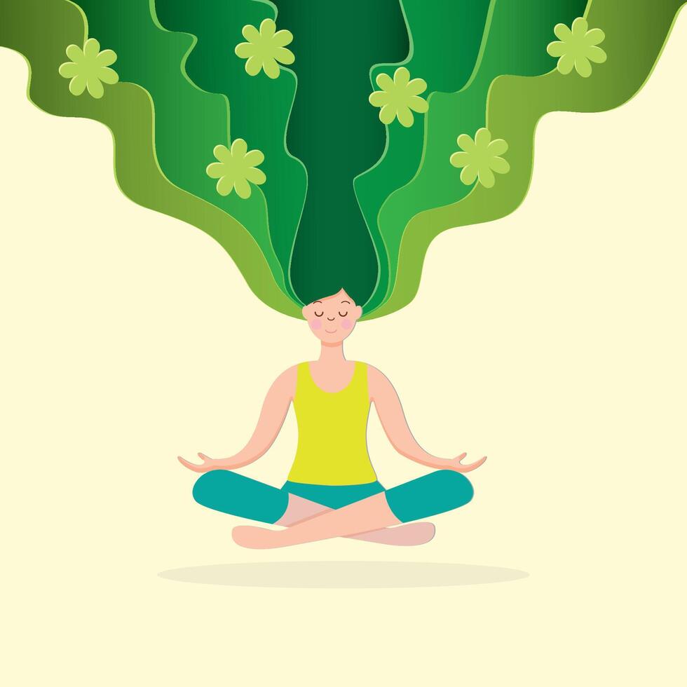 Woman meditating in lotus pose. vector