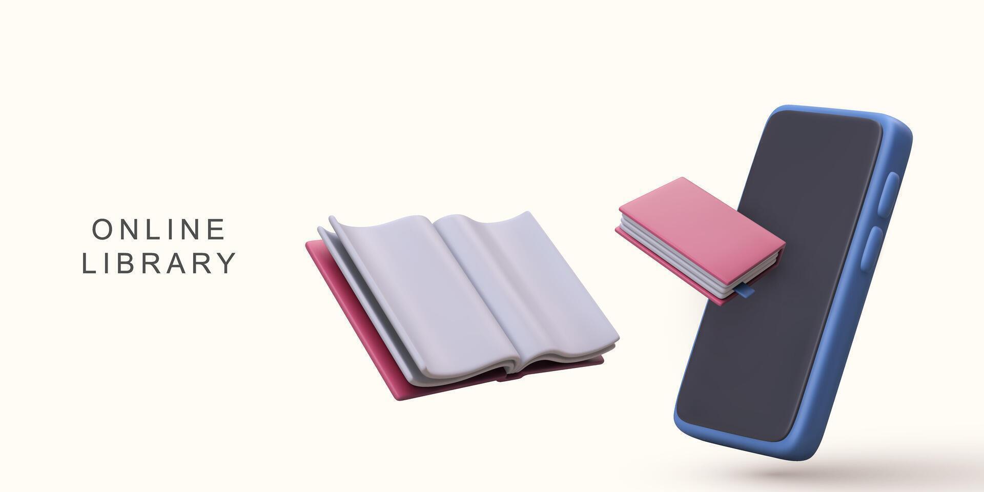 3d realistic Electronic books in phone on white background. vector