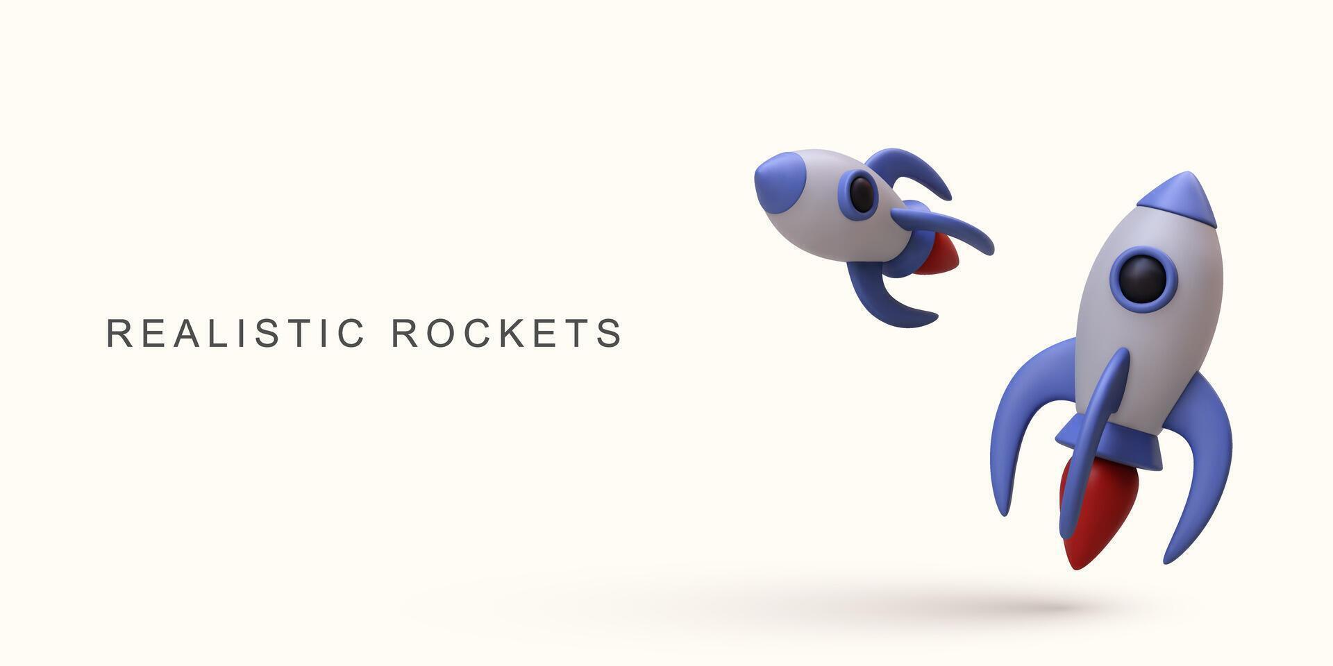 3d realistic two blue rockets on white background. vector