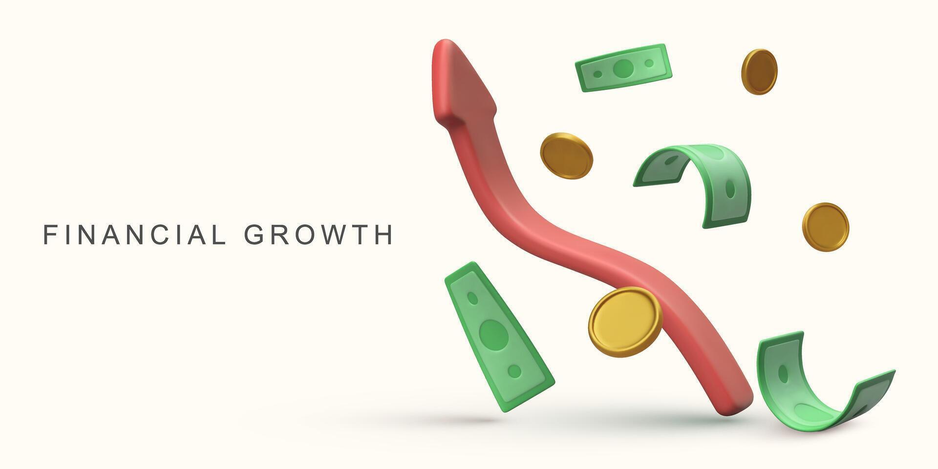 3d realistic Financial growth concept on white background. vector