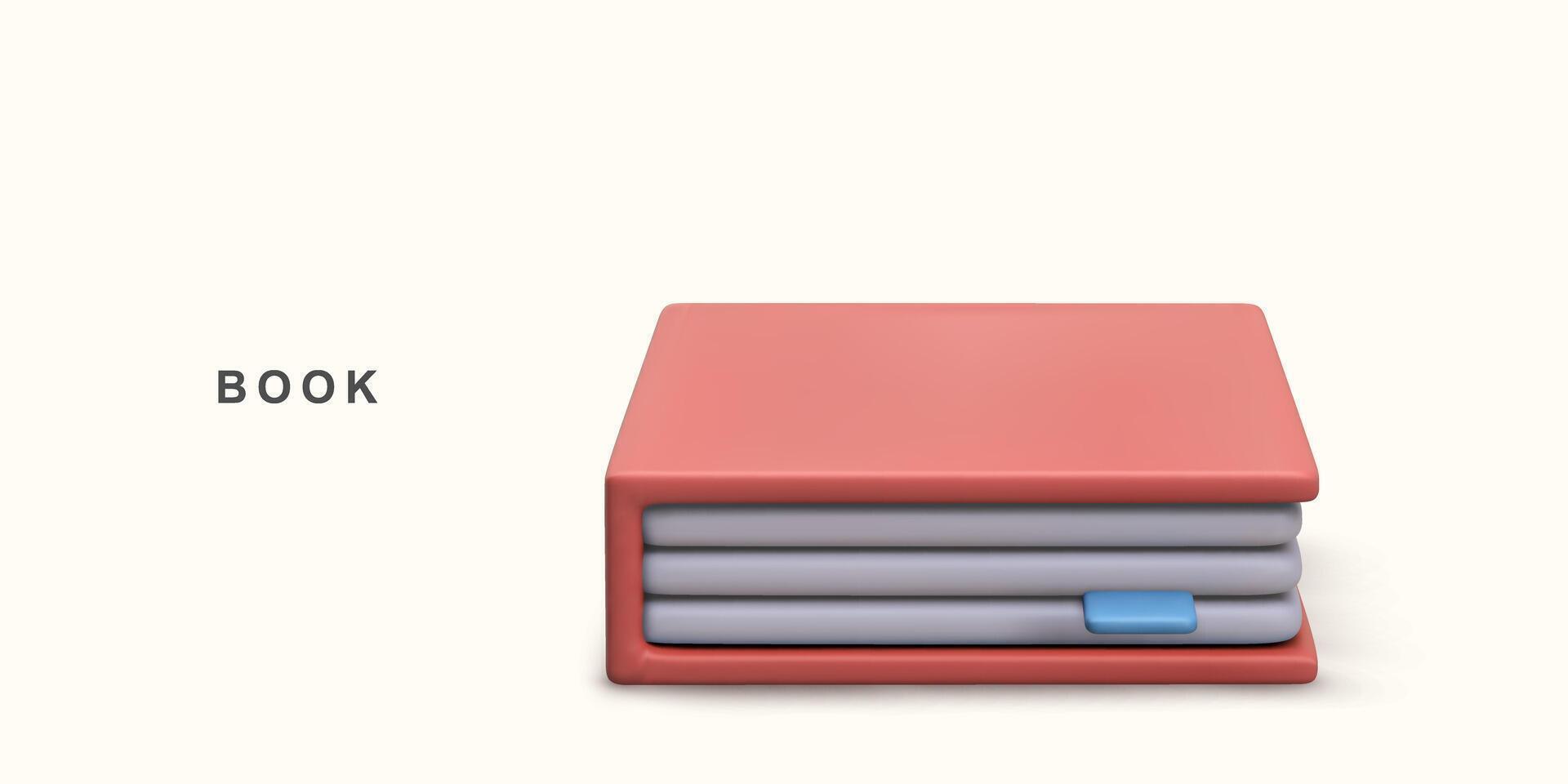 3d realistic red book on white background. vector